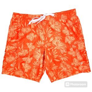 OP Mens Orange Floral Print Cargo Swim Trunks Size 2XL 44-46